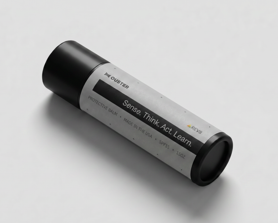 Ouster protective balm in silver and black packaging